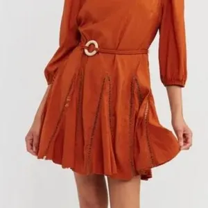 En Saison Fall Itzel Boho Embroidered Rust Orange Mini Dress Size Small thumbnail 2