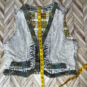 Don't Stop Denim Vest Womens M Blue Acid Wash Southwestern Boho Vtg 90s Artsy‎ thumbnail 9