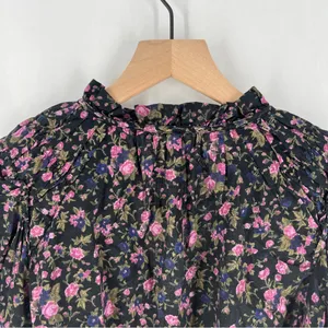 Free People Meant To Be Black Floral Print Full Mutton‎ Sleeve Peasant Blouse M thumbnail 10