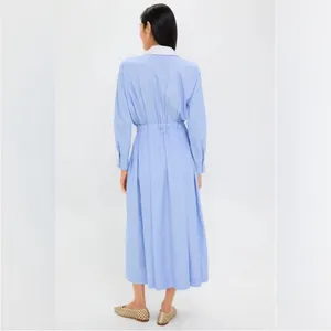 Tuckernuck Cornflower Blue Stripe Tie Front Collared long sleeve Dress NEW thumbnail 6