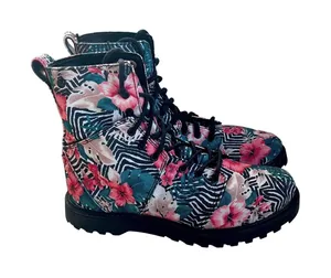 Volcom Shoes "Go Figure" Black Pink Floral Print Combat Boots Size Women's 6 thumbnail 1