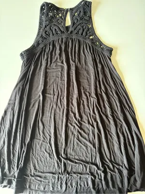 LOFT Crochet Top Swing Dress Black Sleeveless Stretch Boho Cocktail Womens Large thumbnail 4