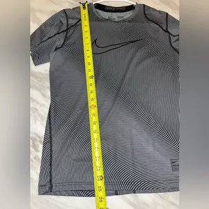 Nike Pro Black & Gray Striped Short Sleeve Training Top thumbnail 6