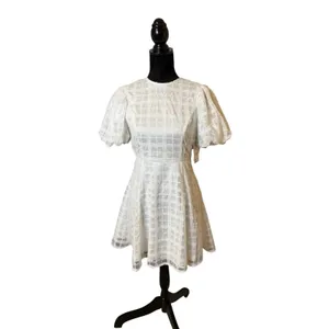 Birdy Grey White Puff Sleeve Mini Dress Size Medium Open‎ Back Bridal Graduation thumbnail 6