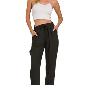 Zenana Woven Crepe Elastic‎ Band Waist Pants thumbnail 2
