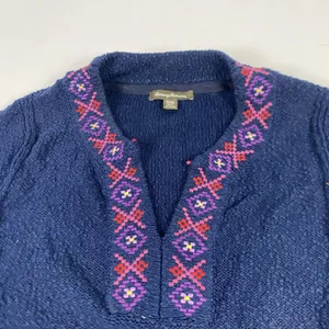 Tommy Bahama Sweater Dress‎ Womens Medium Navy Blue Embroidered Tunic Pullover thumbnail 2
