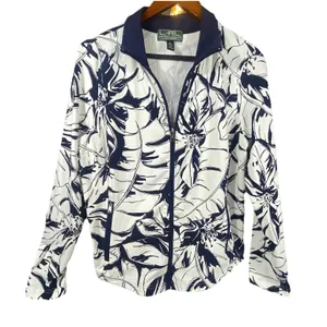 Lauren Ralph Lauren Full Zip Knit‎ Jacket Large Women Palm Print Country Club thumbnail 1