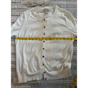 Banana Republic Womens Silk Blend Cardigan Sweater Cream Petite‎ Medium PM thumbnail 5