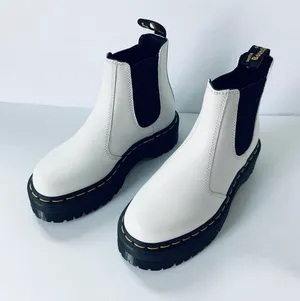 Dr. Martens 2976 Quad Platform Leather Chelsea Ankle Boots in White thumbnail 2