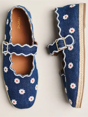 Maeve Denim Daisy Espadrille Mary Janes - Blue & White Size 8-9 thumbnail 2