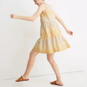 Madewell Yellow Gingham Tiered Mini Dress thumbnail 3