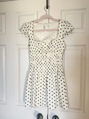 Princess Polly Evangelie Ruched White Black Polka Dot Mini Dress thumbnail 5