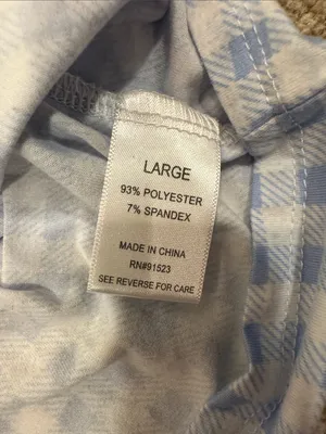 Jaclyn Intimate Blue White Gingham Plaid Stretch Pajama Sleep Shirt Large Pocket thumbnail 6