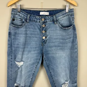 KanCan Jeans Womens 11/29 Blue Girlfriend Mid‎ Rise Distressed Denim Button Fly thumbnail 2