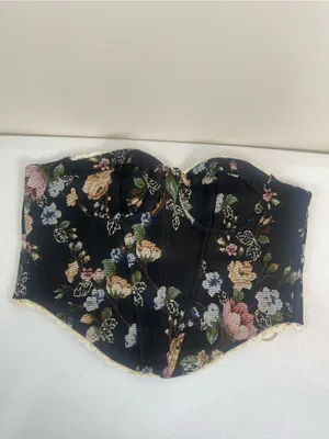 Floral Lace-Trim Black Corset Camisole thumbnail 2