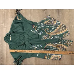 SOFT SURROUNDINGS Chouteau‎ Jacket - Green Faux Suede, Open, Artsy Design, L thumbnail 9