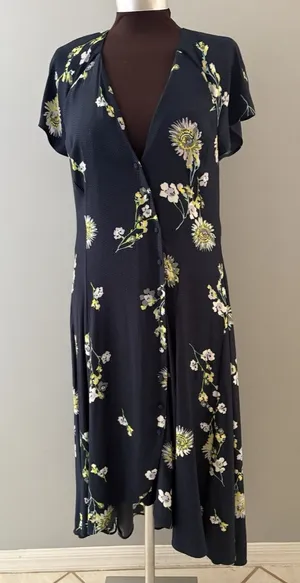 Free People Lost in You Navy Floral Midi Dress Hi Low Size M Western Romantic thumbnail 1