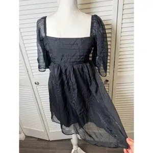 Abercrombie & Fitch Emerson Babydoll Ruched Angel Sleeve Mini Dress Black Size M thumbnail 3