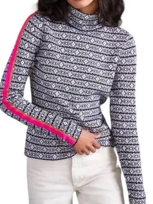 Maeve Black White Turtleneck Sweater Pink Stripe Anthropologie ski slope‎ alpine thumbnail 1