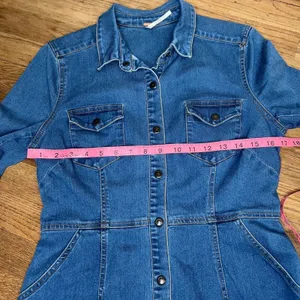 Free‎ People Denim Button Front Mini Dress Medium Wash Long Sleeve Blue Small FP thumbnail 4