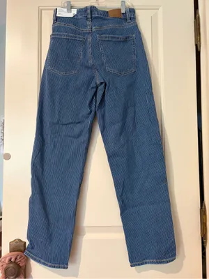 NWT American Eagle High-Rise Baggy Straight Pinstripe Denim Blue Jeans Size 000 thumbnail 2