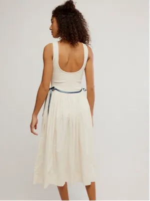 NWOT Free People Nightingale Solid Midi Dress with Navy Tie thumbnail 4