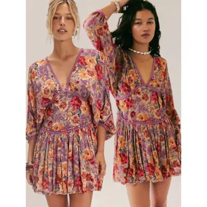 Free People Bohemian Sweet Dreams Mini Dress Lavender Floral Lace Medium thumbnail 2