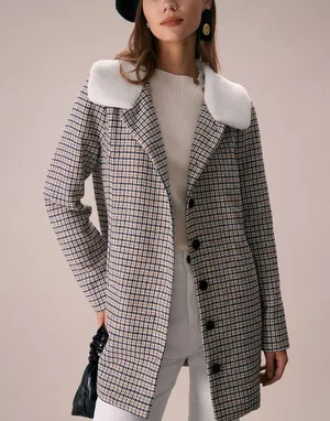 Rihoas Khaki Lapel Single Breasted Plaid Blazer thumbnail 1