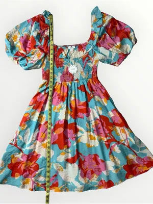 NWT Oddy Smocked Floral Off Shoulder Rayon Boutique Dress Sz Small #260 thumbnail 2