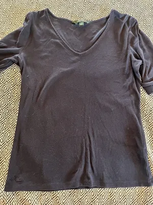 Lauren Ralph Lauren Shirt Womens Small Blue Elbow Sleeve Pullover V Neck Cotton thumbnail 1
