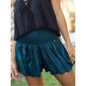 Natural Life NWT Boho Teal Smocked Satin Flowy Shorts M Cottagecore thumbnail 2