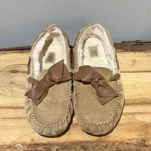 UGG Chestnut Ansley Leather Bow Moccasin Slippers Size‎ 10 A22 thumbnail 3