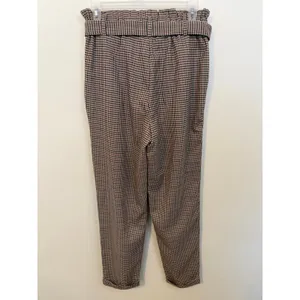 SO Houndstooth Pants Womens Small Brown Excellent Paperbag Waist Tie Belt Cuffed thumbnail 5