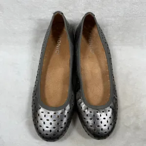 Vionic Caroll Ballet Flat Gunmetal Metallic Perforated Leather Orthotic Shoes 7 thumbnail 3