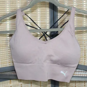 Puma Pale Pink Sports Bra with Black Crossover Double Straps thumbnail 1