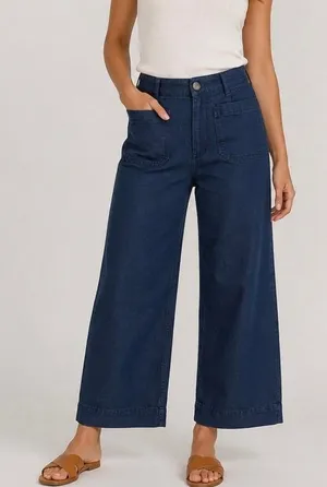 Maeve The Colette Blue High Rise Wide Leg Jeans cropped Stretch Anthro Size 2 * thumbnail 1