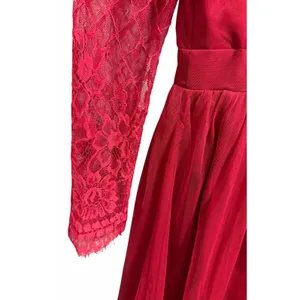 Little Mistress Lace Long Sleeve High Neck Maxi Dress‎ Red Women's Size 6 thumbnail 12