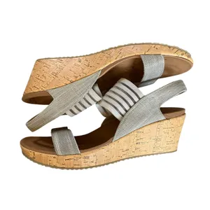 Skechers Luxe Foam Wedge Sandals Womens 10 Taupe Silver Stretch Slingback 31597 thumbnail 8