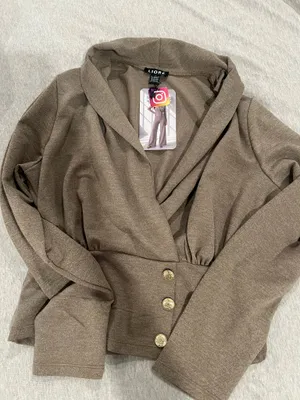 Liore Taupe Button-Front Blazer Top with Pants Size L Set thumbnail 1
