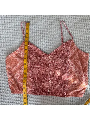American Eagle Linen Blend Cropped Tank Top Women Medium Pink Orange Floral Boho thumbnail 7