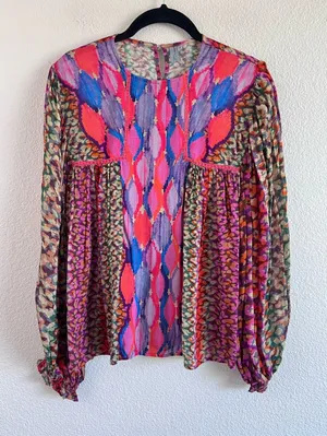 Bl-nk London Women's Miranda Peasant Blouse Peasant‎ Boho Eclectic Artsy Mixed thumbnail 1