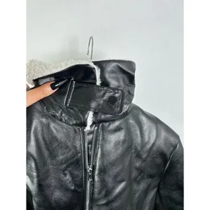 Cider Vegan Leather Shearling Collared Cropped Jacket S thumbnail 7