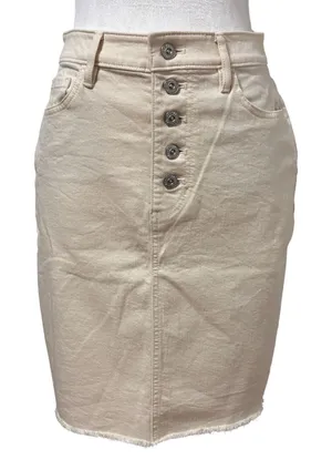 Banana Republic Button Fly Raw Hem Denim Pencil‎ Skirt Women 2P Cream Minimalist thumbnail 1