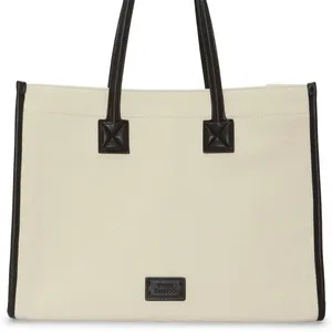 Vince Camuto Orla Bag Natural‎ Black Canvas Leather Trim NWT thumbnail 1