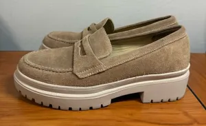 Patina Zoe Chunky Portland Leather Tan Suede Platform Lug Sole Loafer W8 thumbnail 1