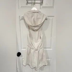Free People Beach Coastal Resort White V Neck Open Back Hooded Small Romper thumbnail 8