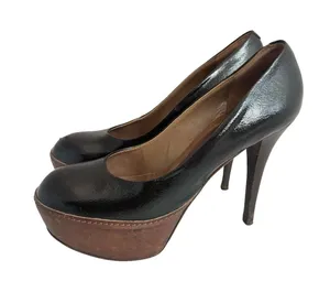 Marni Black Brown Two Tone Leather Closed Toe Platform Heels Pumps Size 8 Womens thumbnail 1