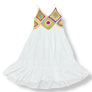 Raviya Crochet Bodice Top‎ Tiered Boho Midi Dress Cover Up White Multi Medium thumbnail 13