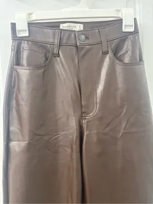 Abercrombie & fitch the 90s straight ultra high rise brown leather pants thumbnail 2