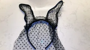 Black Lace Polka Dot Rabbit Ears Headband Halloween Costume thumbnail 2